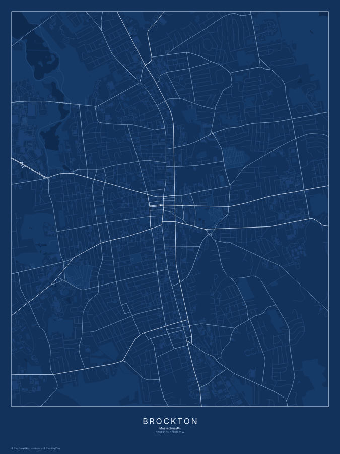Brockton map poster, blueprint style
