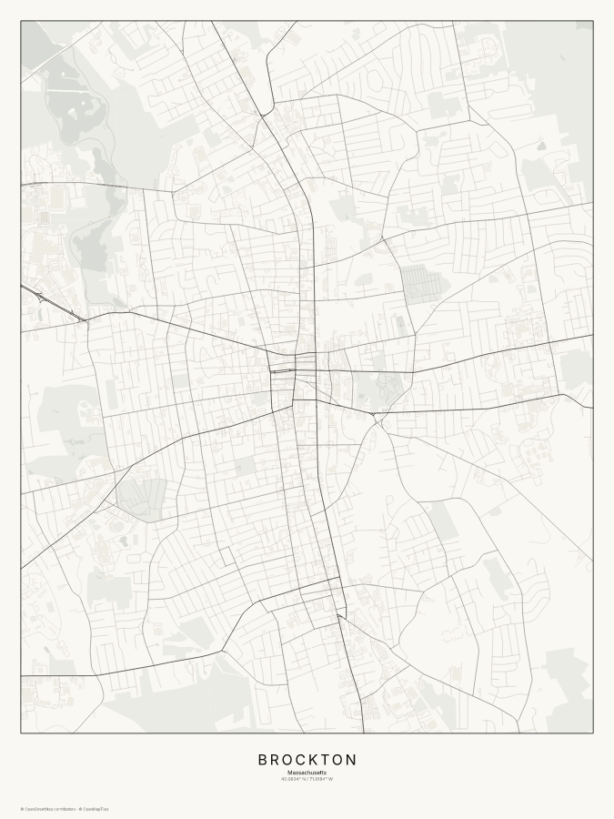 Brockton map poster, classic style