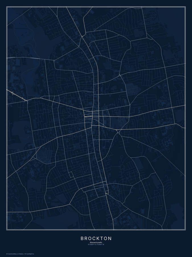 Brockton map poster, midnight style