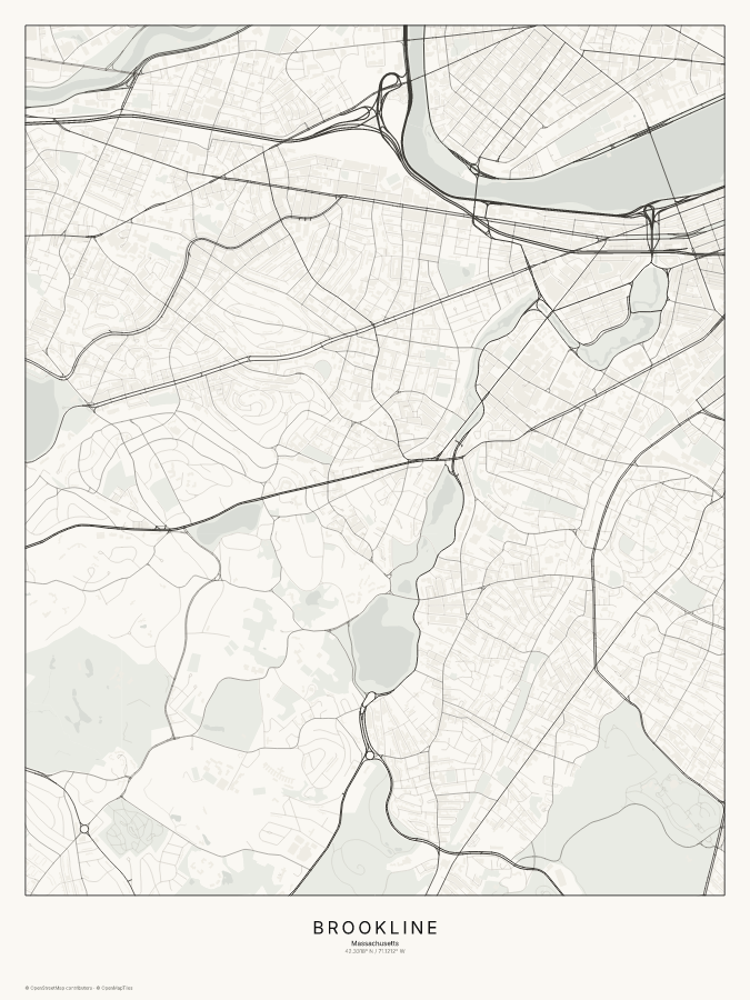 Brookline map poster, classic style