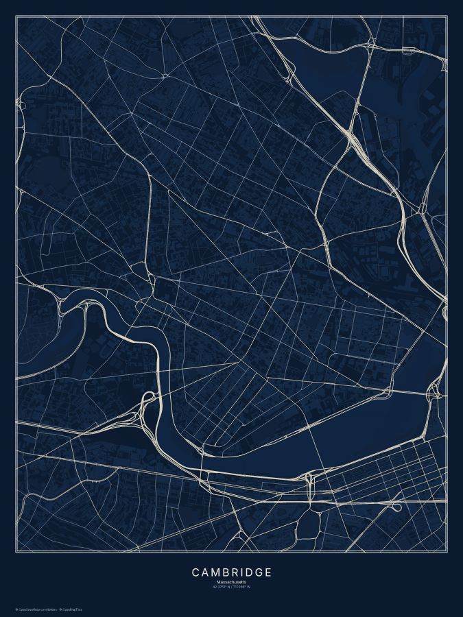 Cambridge map poster, midnight style
