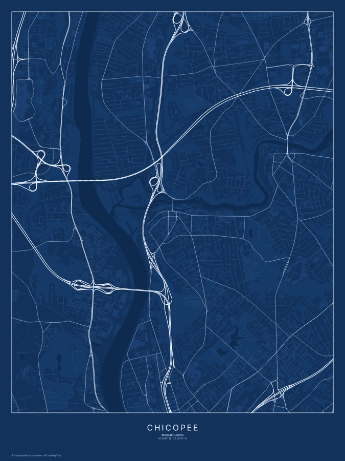 Chicopee map poster, blueprint style