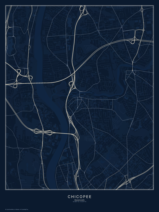 Chicopee map poster, midnight style