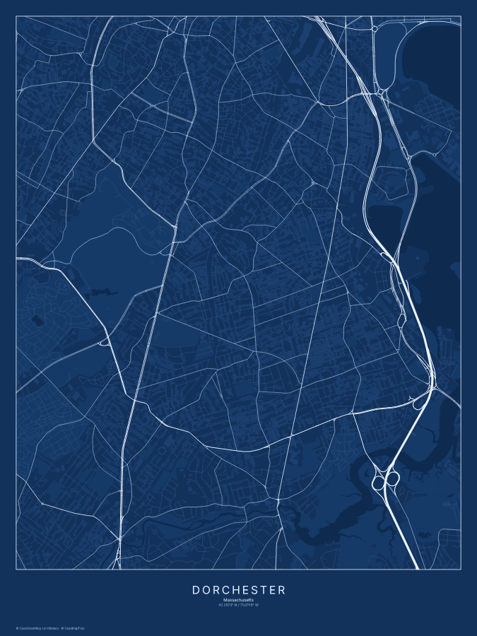 Dorchester map poster, blueprint style