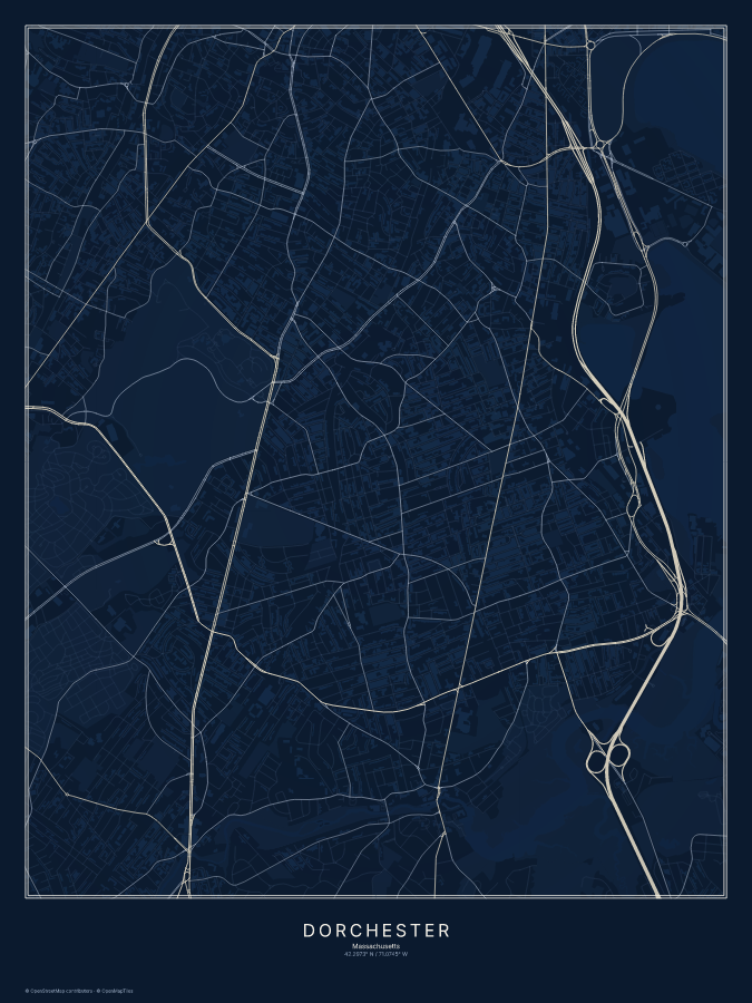 Dorchester map poster, midnight style