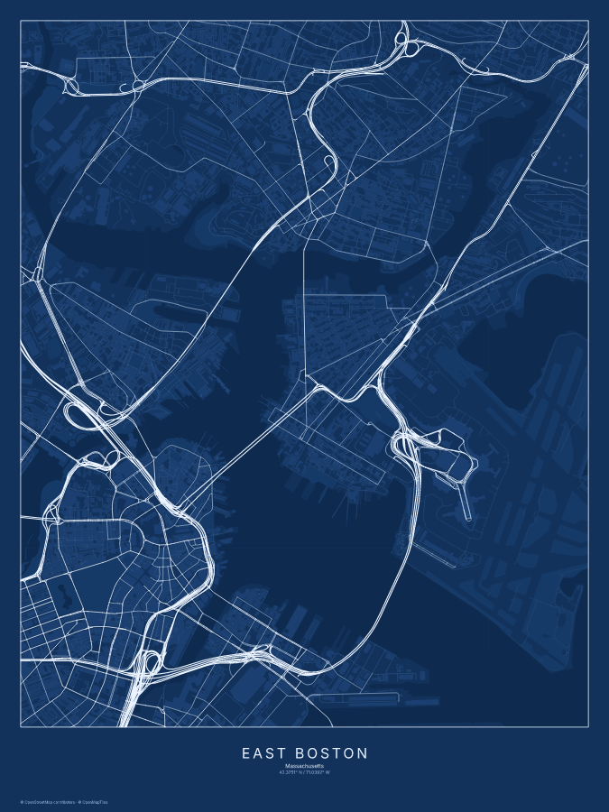 East Boston map poster, blueprint style