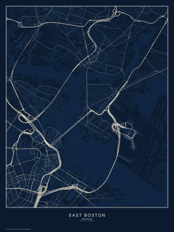 East Boston map poster, midnight style
