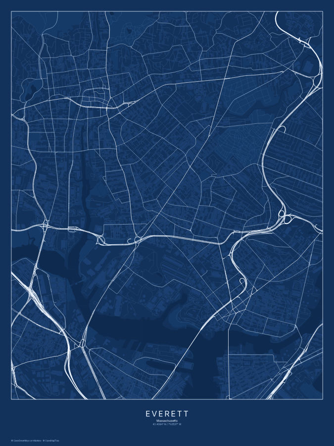 Everett map poster, blueprint style