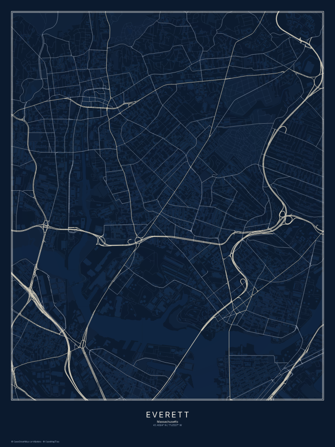 Everett map poster, midnight style