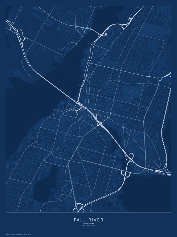 Fall River map poster, blueprint style