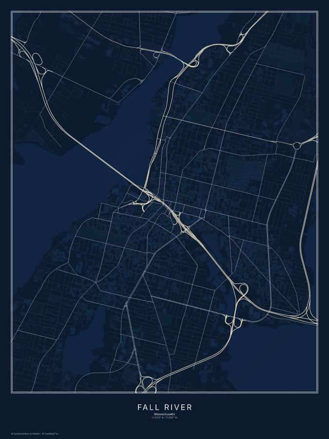 Fall River map poster, midnight style