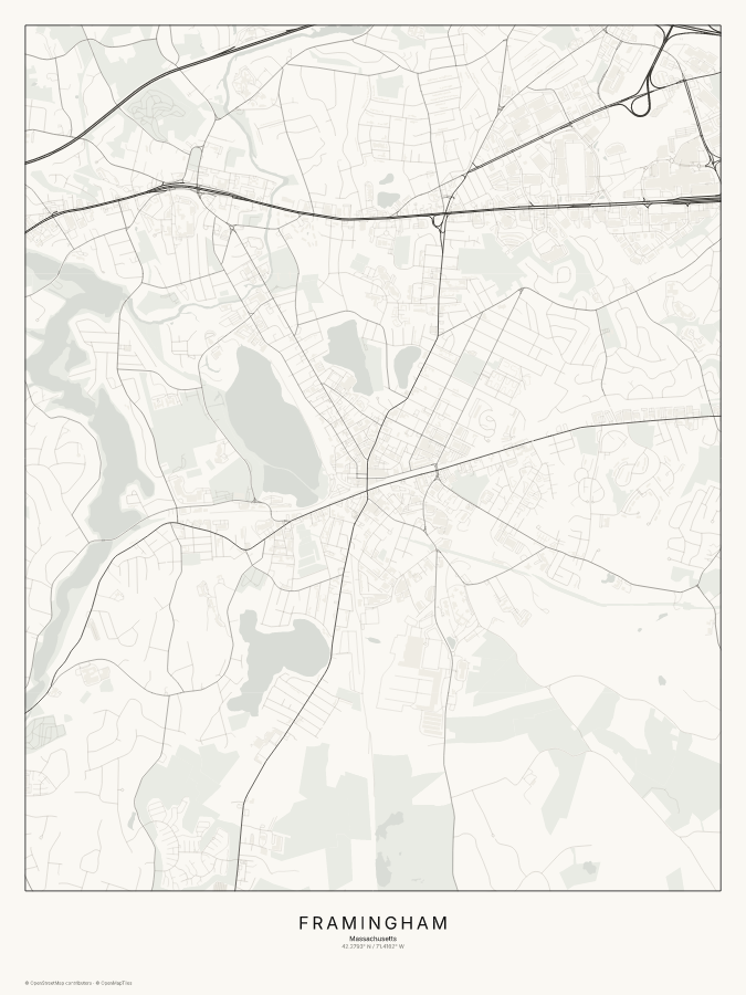 Framingham map poster, classic style