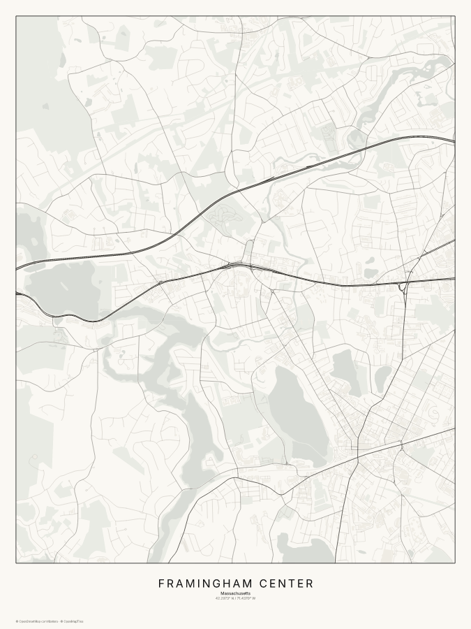 Framingham Center map poster, classic style