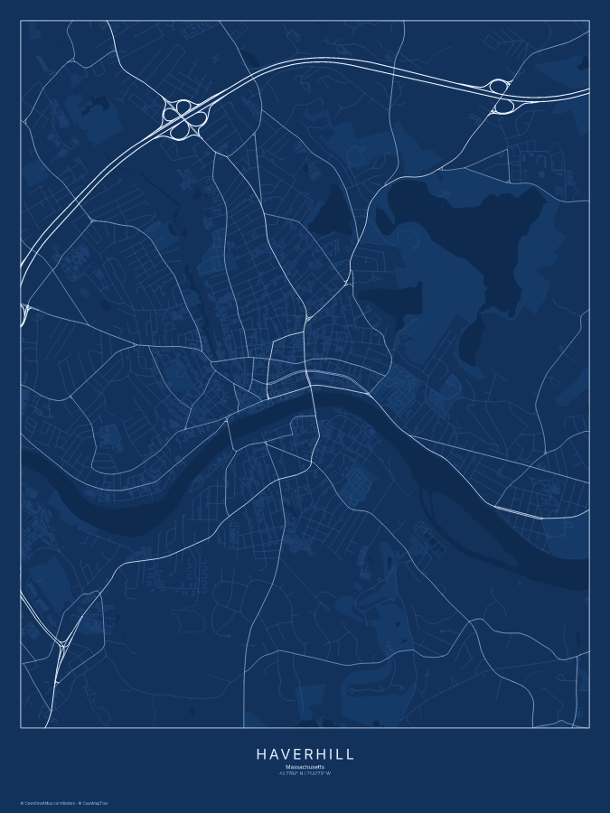 Haverhill map poster, blueprint style