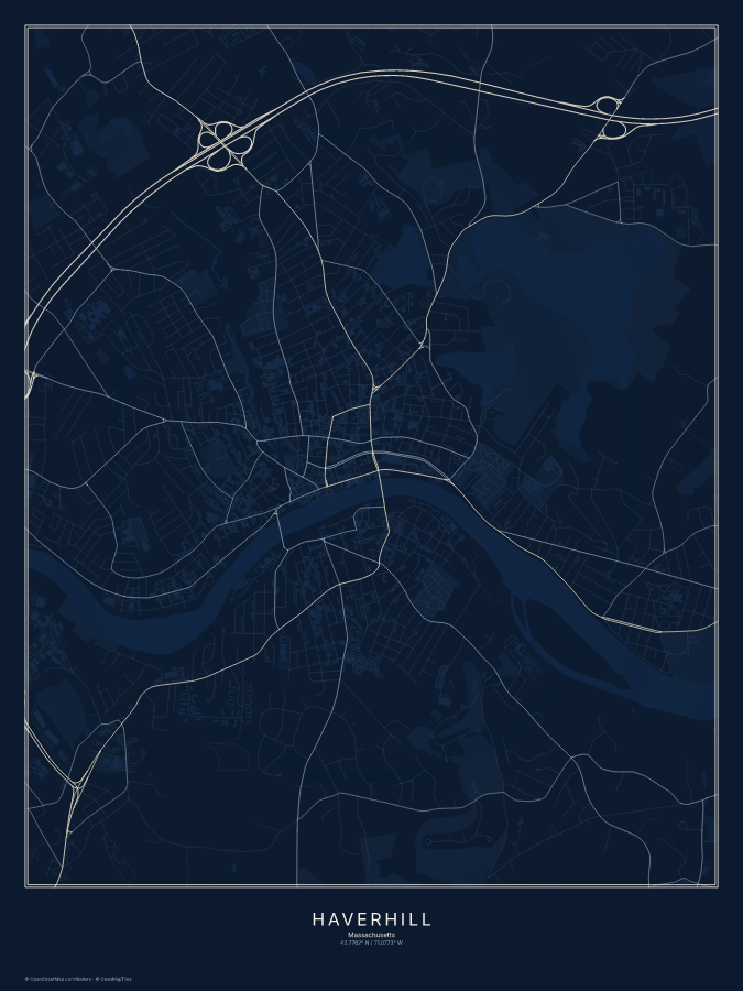 Haverhill map poster, midnight style