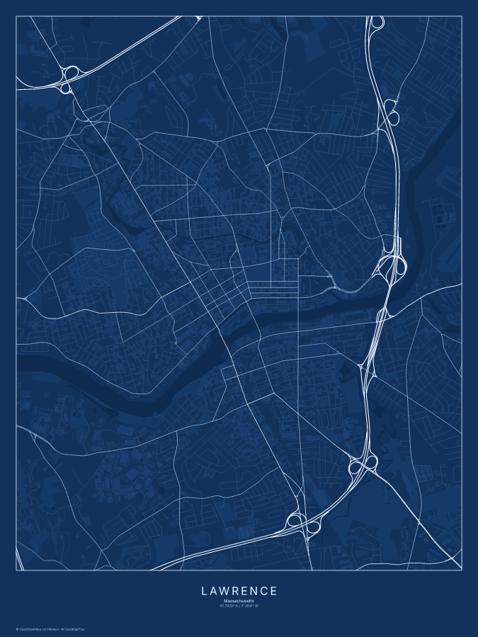 Lawrence map poster, blueprint style