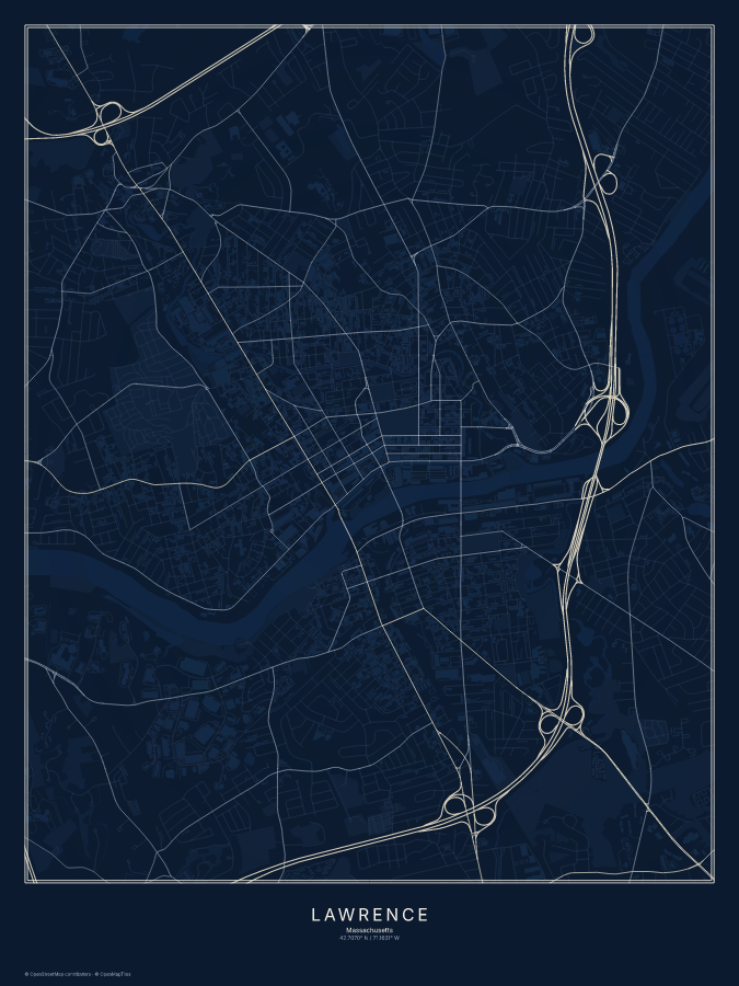 Lawrence map poster, midnight style