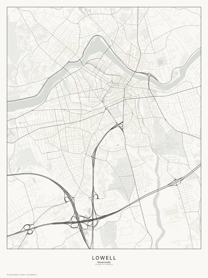 Lowell map poster, classic style