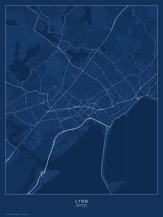 Lynn map poster, blueprint style