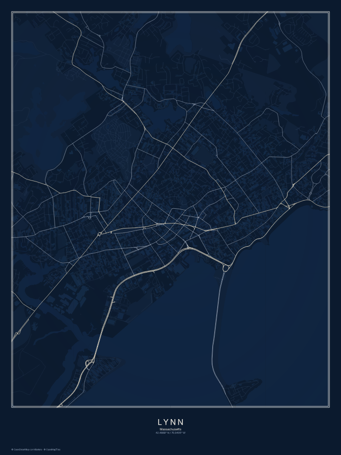 Lynn map poster, midnight style