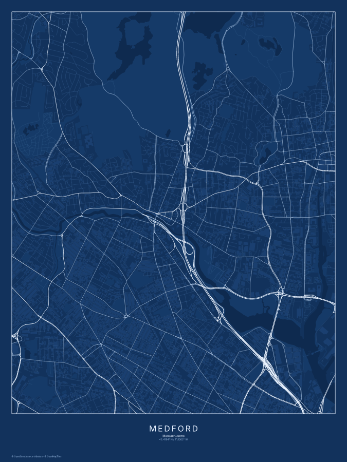 Medford map poster, blueprint style