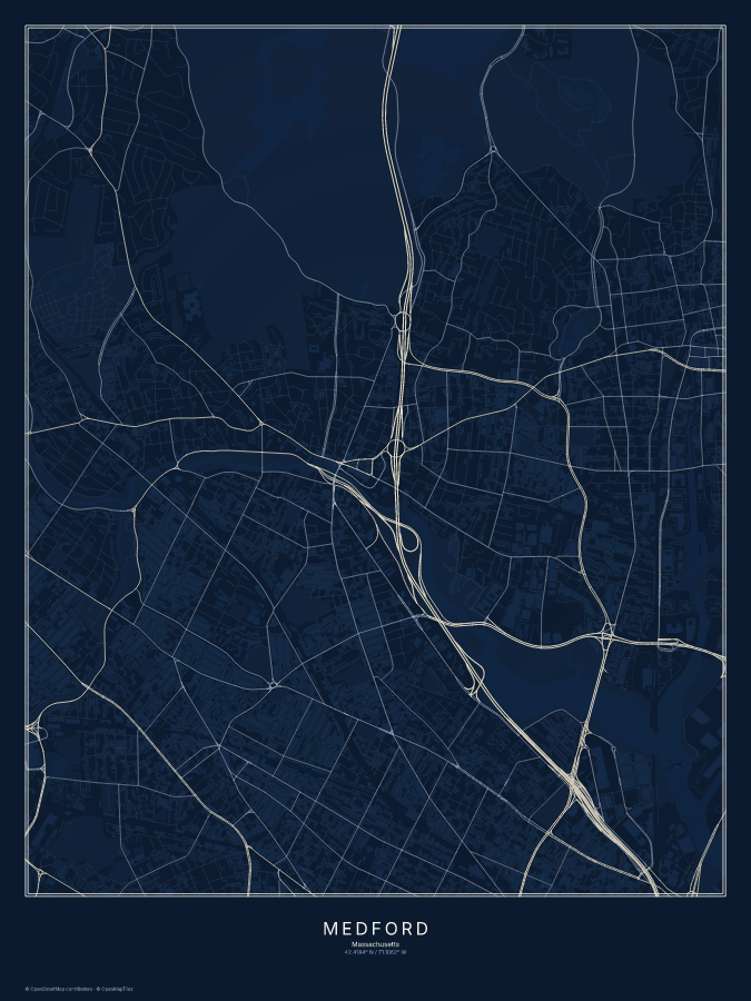 Medford map poster, midnight style