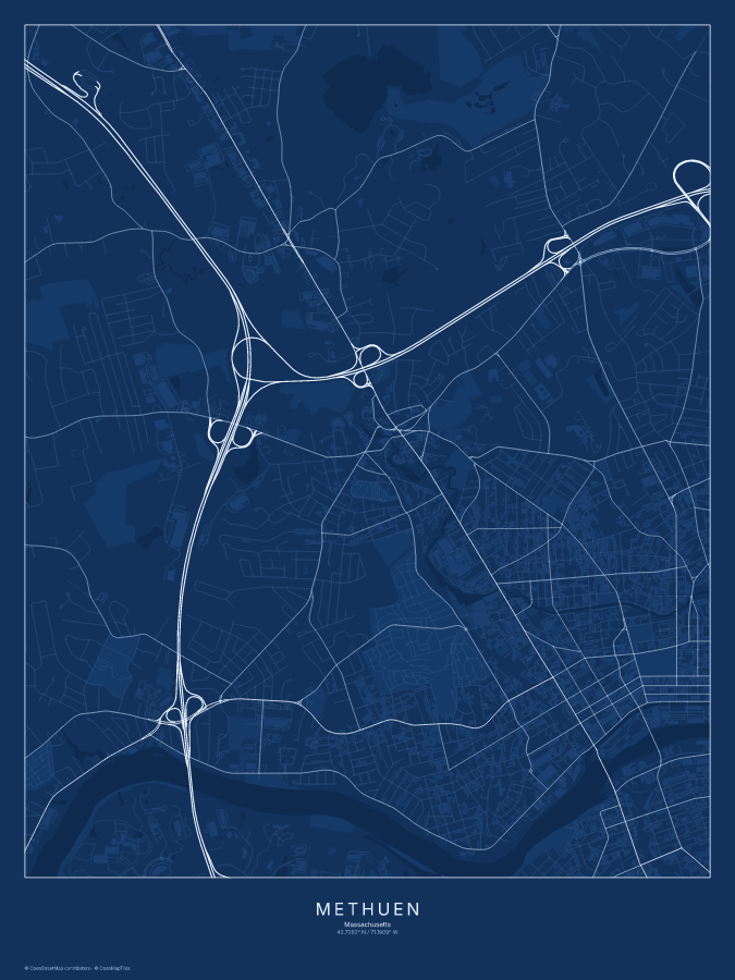 Methuen map poster, blueprint style