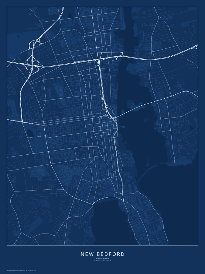 New Bedford map poster, blueprint style