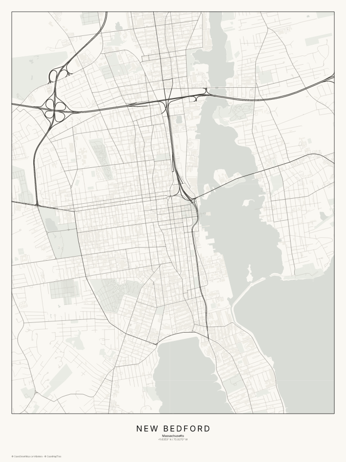 New Bedford map poster, classic style