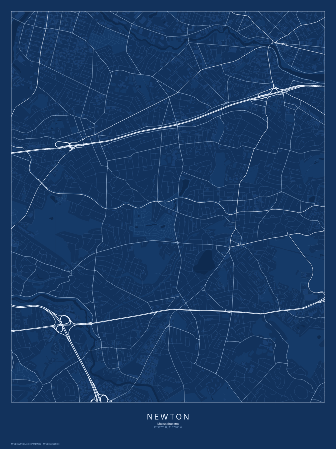 Newton map poster, blueprint style