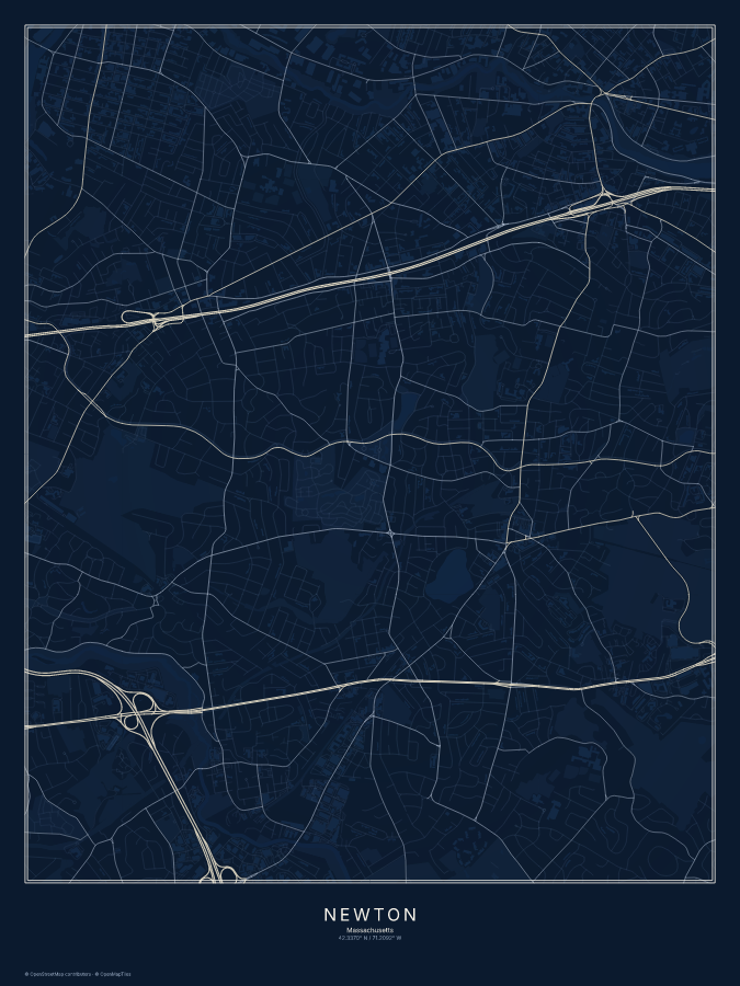 Newton map poster, midnight style