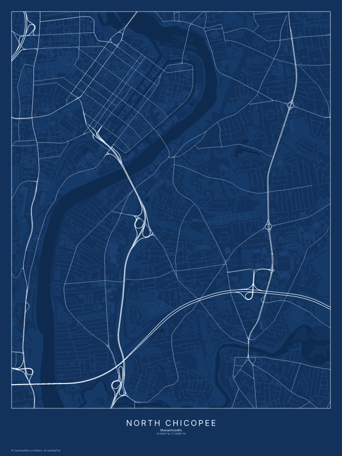 North Chicopee map poster, blueprint style
