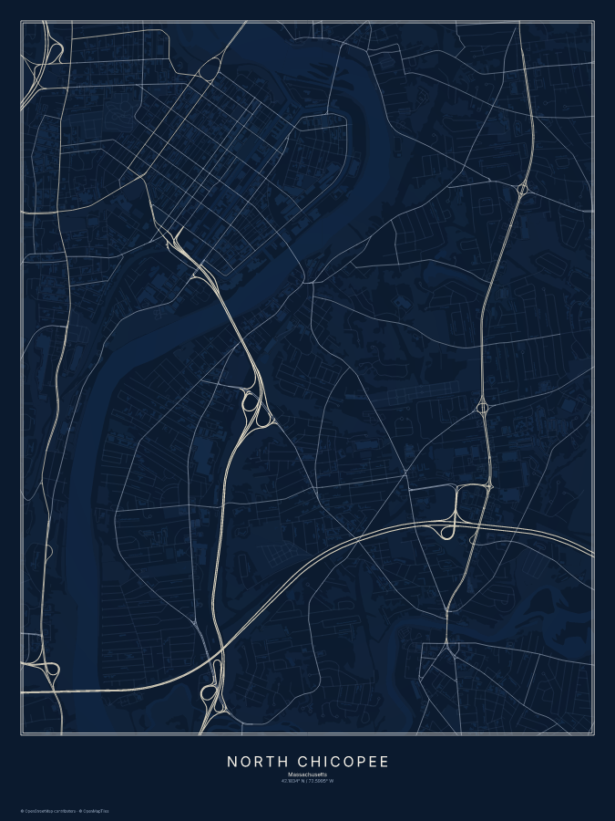 North Chicopee map poster, midnight style