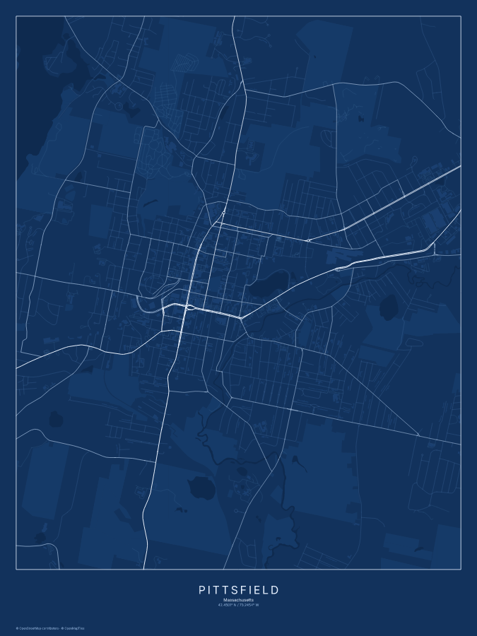 Pittsfield map poster, blueprint style