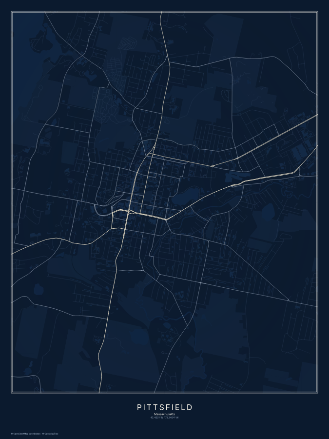 Pittsfield map poster, midnight style