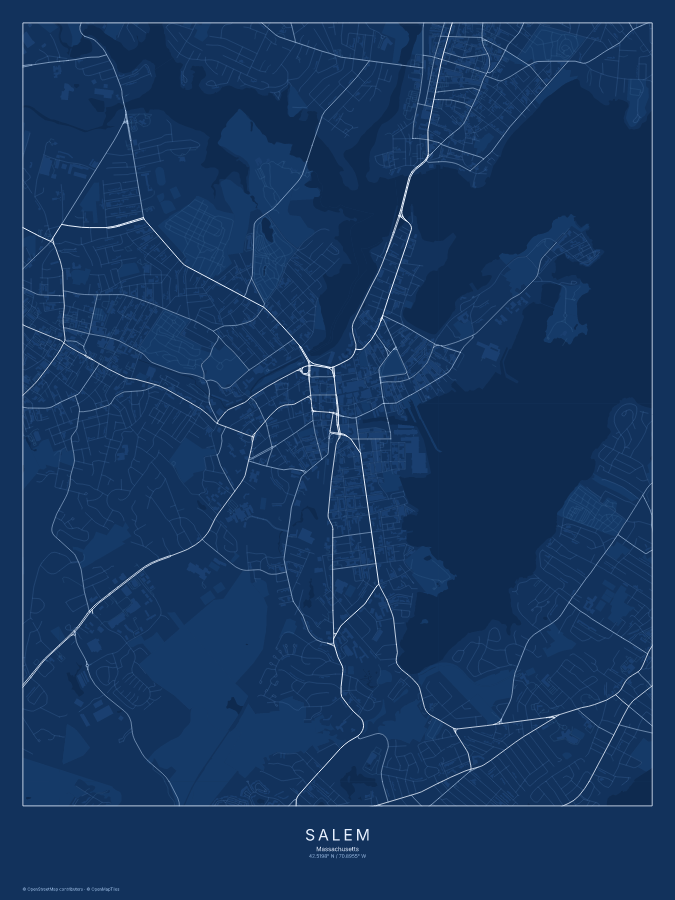 Salem map poster, blueprint style