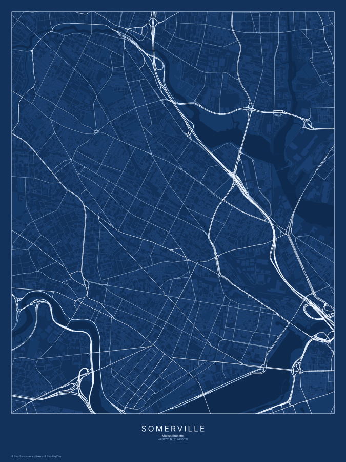 Somerville map poster, blueprint style