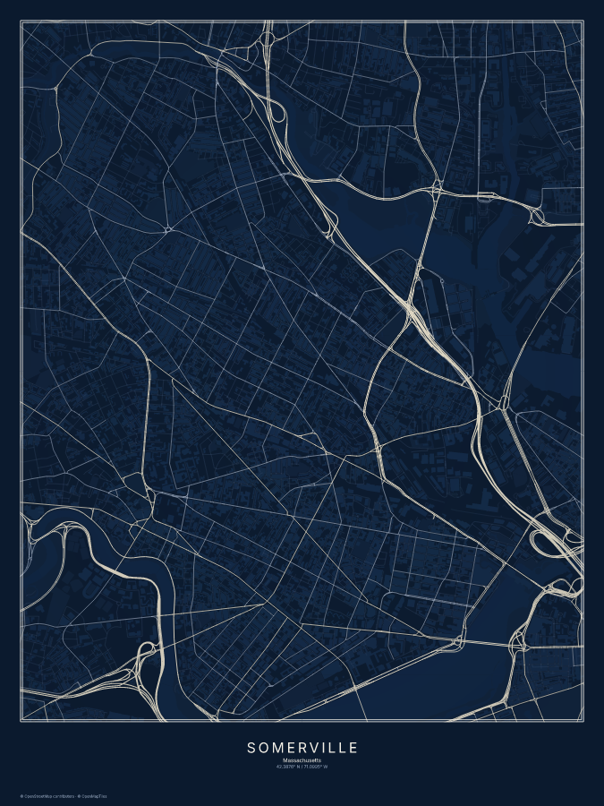 Somerville map poster, midnight style