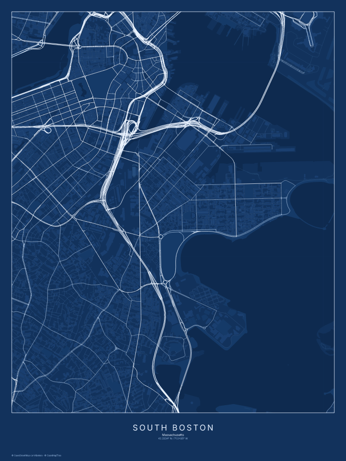 South Boston map poster, blueprint style