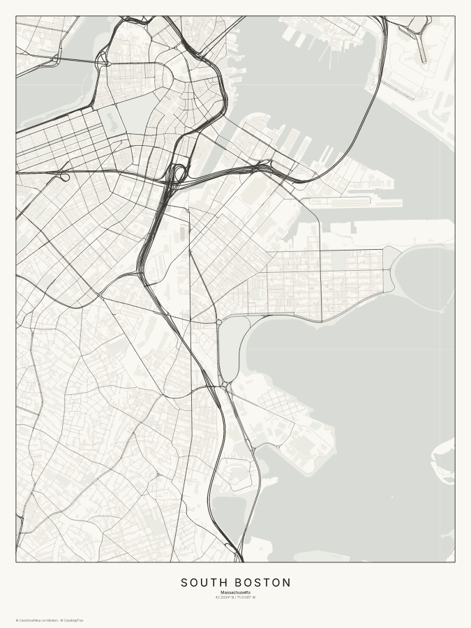 South Boston map poster, classic style