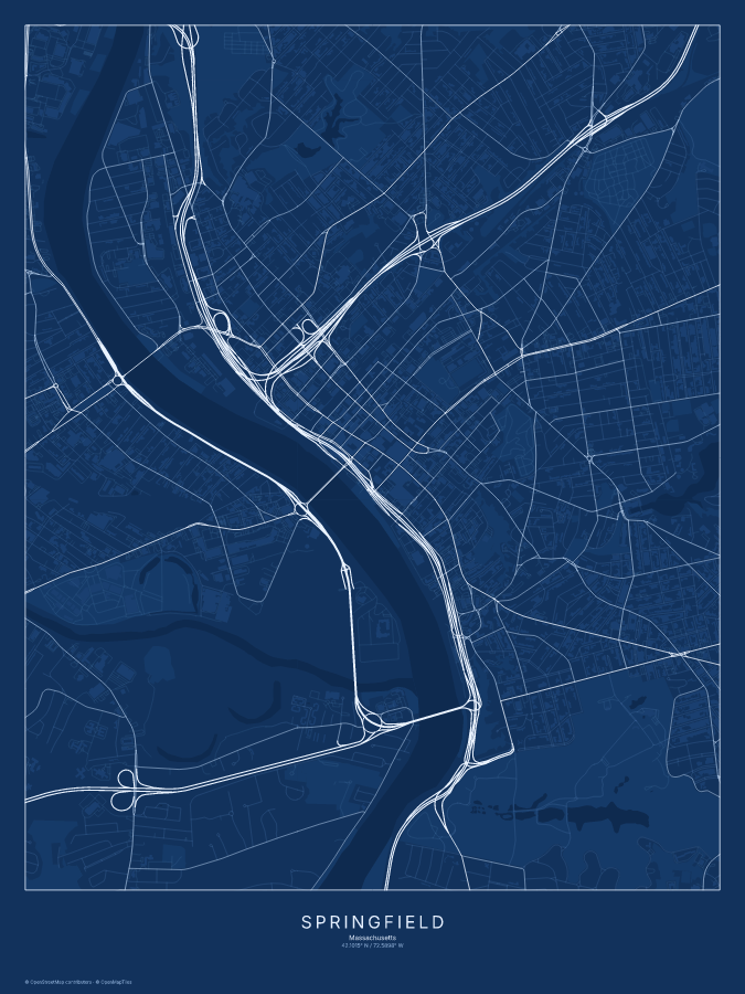 Springfield map poster, blueprint style