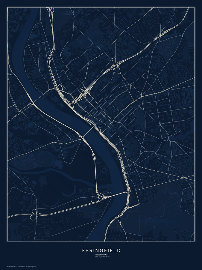 Springfield map poster, midnight style