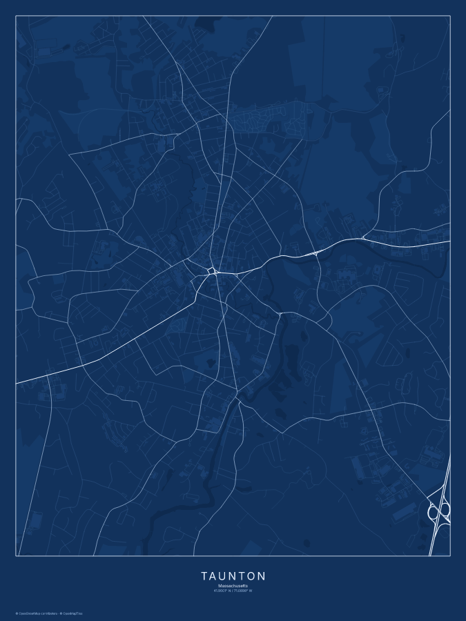 Taunton map poster, blueprint style