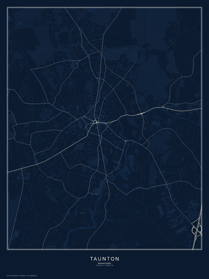 Taunton map poster, midnight style