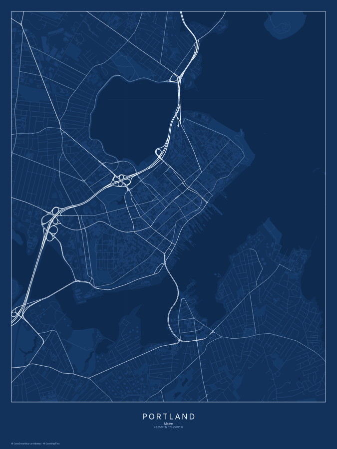 Portland map poster, blueprint style
