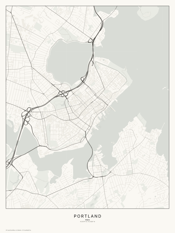 Portland map poster, classic style
