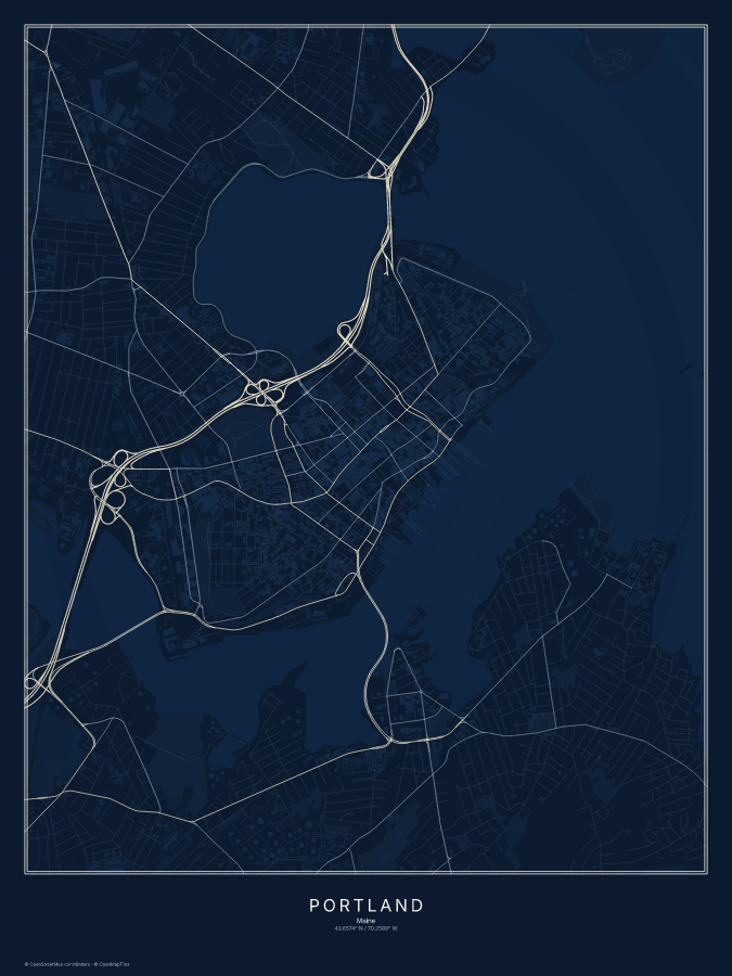 Portland map poster, midnight style