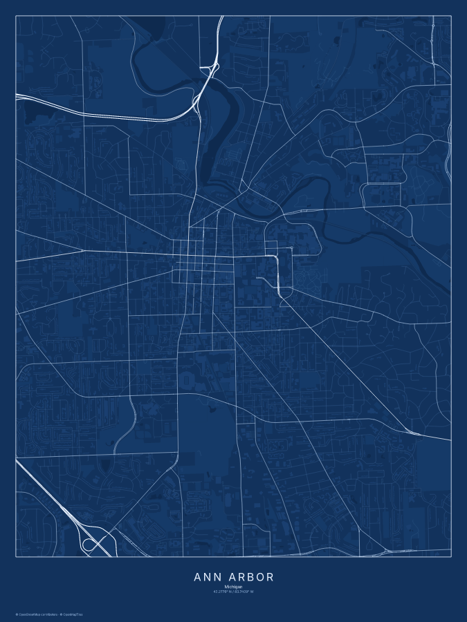 Ann Arbor map poster, blueprint style
