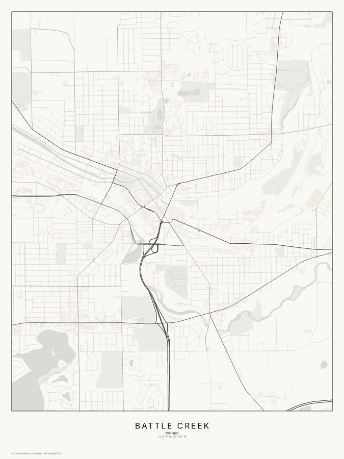 Battle Creek map poster, classic style