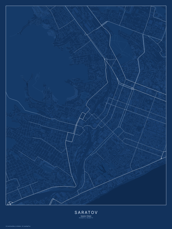 Saratov map poster, blueprint style